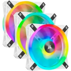 Corsair iCUE QL120 RGB 120mm PWM White Case Fan Triple Fan Kit with Lighting Node CORE