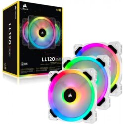 Corsair LL120 RGB 120mm Dual Light Loop White RGB LED PWM Fan Triple Pack with Lighting Node PRO